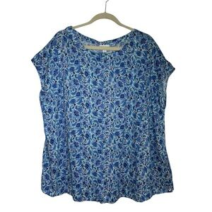 J. Jill 100% Linen Blue Pink Floral Cottagecore  Side Button Boxy Top 3X